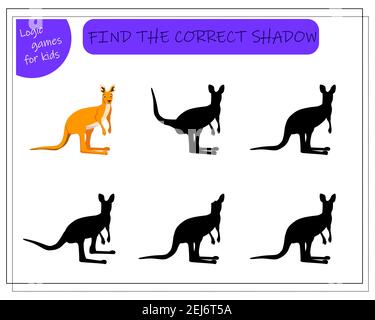 Gioco per bambini trovare l'ombra giusta. Scegliere l'ombra giusta per il canguro Illustrazione Vettoriale