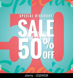 Sconti speciali 50% di intestazione semplice design moderno per banner o poster. Concetto di vendita e sconti. Illustrazione vettoriale. Illustrazione Vettoriale