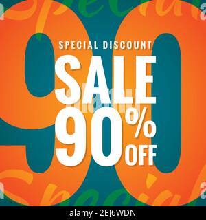 Sconti speciali 90% di intestazione semplice design moderno per banner o poster. Concetto di vendita e sconti. Illustrazione vettoriale. Illustrazione Vettoriale