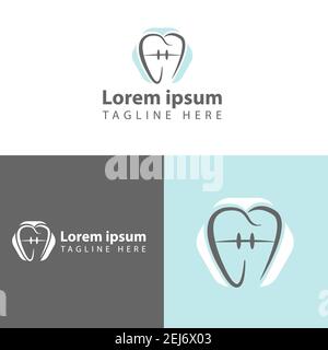 stile di spazio negativo grande semplice dentista stomatologia dentista clinica dentaria logo disegno medico modello vettoriale Illustrazione Vettoriale