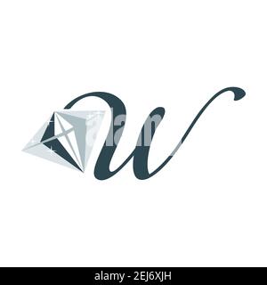Grande gioielleria diamante W lettera iniziale W logo vettore con modello di stile moderno Illustrazione Vettoriale