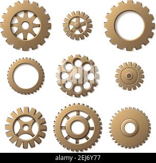 ingranaggi vettoriali 3d realistici, isolati su sfondo bianco. Illustrazione Vettoriale