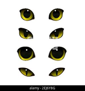 Cat Emotions Eyes Set realistico di immagini isolate con aperto e un'illustrazione vettoriale degli occhi felini a metà chiusa Illustrazione Vettoriale