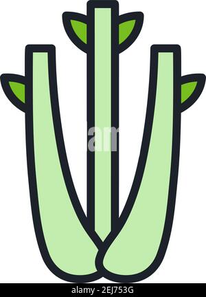 Icona del sedano. Icona di colore lineare, contorno, forma, contorno isolato su bianco. Linea sottile. Design moderno. Illustrazioni vettoriali di verdure. Illustrazione Vettoriale