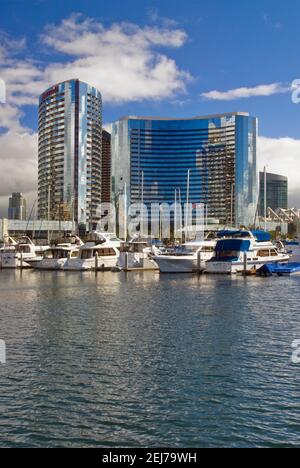 Marriott Hotel, yacht a Marina, San Diego, California, Stati Uniti Foto Stock