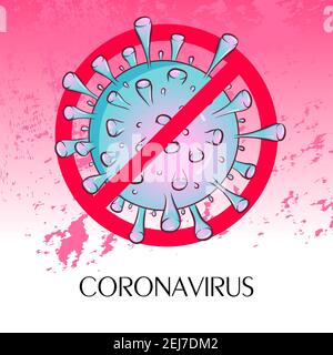 Concetto medico pandemico con cellule pericolose. Segno di attenzione coronavirus. Illustrazione vettoriale. Arrestare il coronavirus. Pericolo e rischio di salute pubblica malattia e epidemia di influenza. Illustrazione Vettoriale
