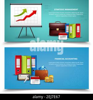 I banner aziendali di gestione strategica e contabilità finanziaria sono realistici e isolati illustrazione vettoriale Illustrazione Vettoriale