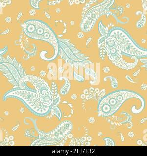Paisley motivo etnico floreale orientale. Ornament vettoriale senza giunture. Motivi ornamentali dei motivi di tessuto indiano. Illustrazione Vettoriale
