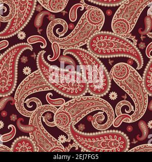 Paisley motivo etnico floreale orientale. Ornament vettoriale senza giunture. Motivi ornamentali dei motivi di tessuto indiano. Illustrazione Vettoriale