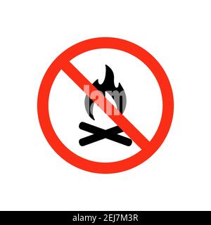 Icona di arresto falò. Simbolo nero di assenza di incendio. Segnale vietato. Vettore isolato su bianco Illustrazione Vettoriale
