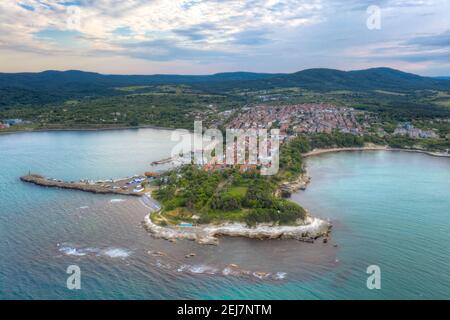 Veduta aerea della cittadina balneare bulgara di Tsarevo Foto Stock