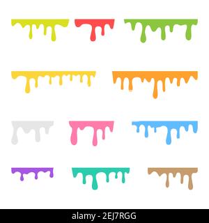 Gocce di fusione multicolore o gocce di vernice liquida isolate su sfondo bianco. Illustrazione Vettoriale