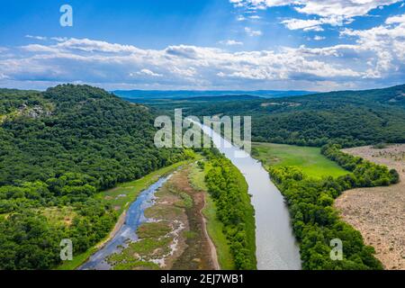 Vista aerea dell'estuario del fiume Ropotamo in Bulgaria Foto Stock