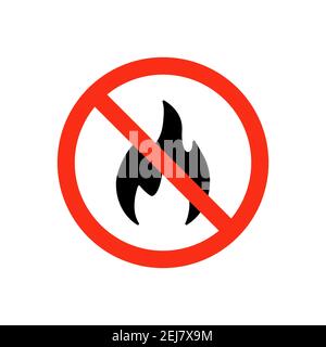 Icona di arresto del fuoco. Simbolo nero di fiamma assente. Segnale vietato. Vettore isolato su bianco Illustrazione Vettoriale
