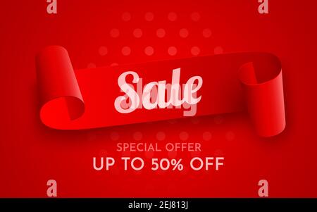 Grande vendita. Banner offerta speciale. Sfondo promozione nastro rosso. Illustrazione vettoriale Illustrazione Vettoriale