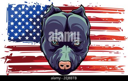 Capo di aggressivo Bully Dog con bandiera americana Illustrazione Vettoriale