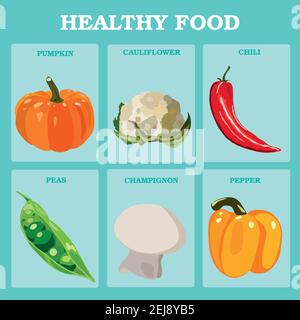 Concetto vettoriale di verdure fresche. Dieta sana stile piatto illustrazione. Cibo verde isolato, può essere utilizzato nel menu del ristorante, libri di cucina e biologico Illustrazione Vettoriale