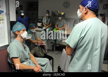 Incontro di trasmissione in ospedale Foto Stock