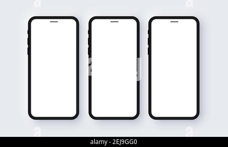 Vettore di Mockup modello neomorfismo del telefono cellulare realistico. Design frontale 3D nero Illustrazione Vettoriale