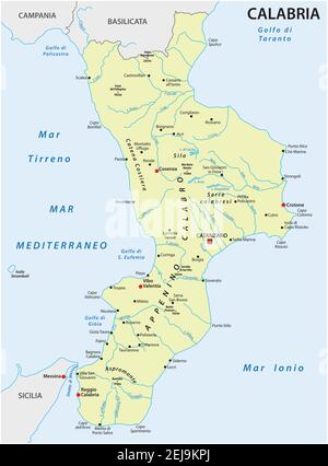 Mappa vettoriale della regione Calabria del sud Italia in Lingua italiana Illustrazione Vettoriale