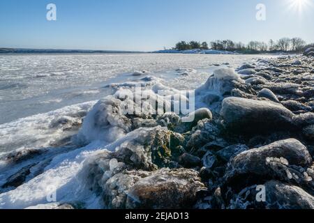 Vrango in inverno, quest'isola fa parte dell'Arcipelago di Goteborg meridionale Foto Stock