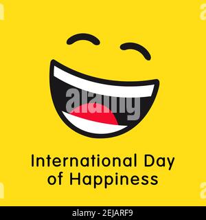 Concetto di biglietto d'auguri per il giorno della felicità del mondo. International Day of Happiness congrati creativi. Modello grafico astratto isolato. Internet messe Illustrazione Vettoriale