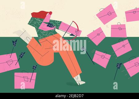 Concetto di caccia al lavoro. La giovane donna adulta persegue disperatamente le offerte di lavoro. Concetto di sviluppo della carriera. Foto Stock