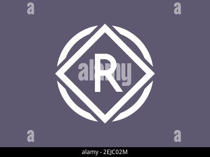 Bianco grigio della lettera iniziale R in cerchio e quadrato design del telaio Illustrazione Vettoriale