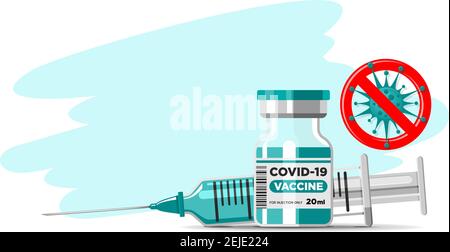 Covid-19 concetto di vaccinazione con Coronavirus. Flaconcino e siringa di vaccino. Vettore su sfondo trasparente Illustrazione Vettoriale