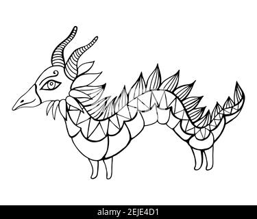 Pagina da colorare dei cartoni animati Dragon fantasy per bambini e adulti. Illustrazione Vettoriale