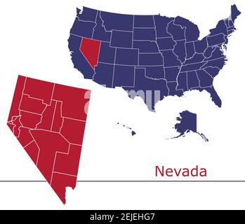 Nevada contee mappa vettoriale con USA mappa colori nazionali allarme Illustrazione Vettoriale