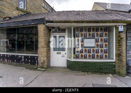 Unità al dettaglio vuote, Market Walk, Holmfirth, West Yorkshire, Inghilterra Foto Stock