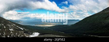 Vista dal ghiacciaio Martial, Ushuaia, la provincia di Tierra del Fuego, Patagonia, Argentina Foto Stock