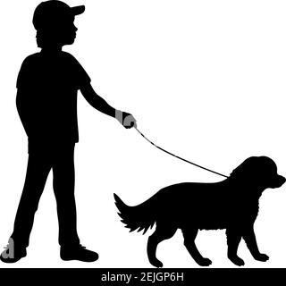 Silhouette ragazzo che cammina il cane Illustrazione Vettoriale