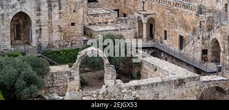 Vista elevata di un museo, David Museum, Old City, Gerusalemme, Israele Foto Stock