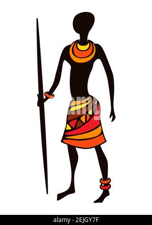 Illustrazione del guerriero del cacciatore maschile africano stilizzato. Illustrazione Vettoriale