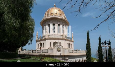 Vista delle terrazze del Santuario del Bab, Giardini Bahai, Piazza della Colonia tedesca, Haifa, Israele Foto Stock