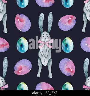 Pasqua di fondo senza cuciture modello con coniglietto di pasqua. Disegno a mano Foto Stock