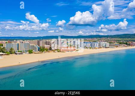 Vista aerea della spiaggia di Sunny - un popolare resort per le vacanze In Bulgaria Foto Stock