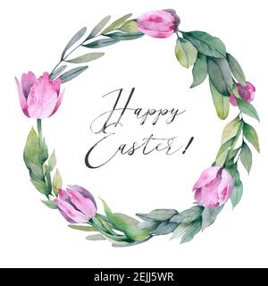 Corona di Pasqua con uova. Watercoor felice Pasqua oggetti. Design realistico Foto Stock