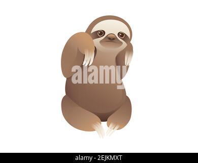 Sloth seduto sul terreno cartoon animale disegno illustrazione vettoriale su sfondo bianco Illustrazione Vettoriale