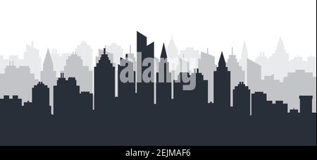 Paesaggio di silhouette della città. Orizzontale della città. Skyline del centro con grattacieli alti. Panorama industriale illustrazione vettoriale Illustrazione Vettoriale