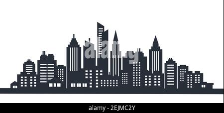Paesaggio urbano silhouette. Orizzontale della città. Paesaggio del centro con grattacieli alti. Panorama architettura Governo edifici illustri Illustrazione Vettoriale