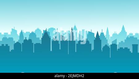 Paesaggio urbano silhouette. Orizzontale della città. Paesaggio del centro con grattacieli alti. Panorama architettura Governo edifici illustri Illustrazione Vettoriale