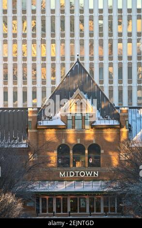 Esterno del centro commerciale Saskatoon Downtown in inverno Foto Stock