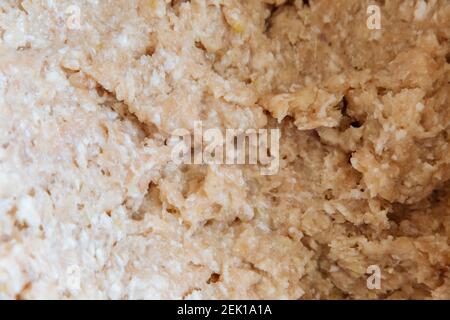 Macchina tritacarne con carne fresca tritata in cucina. Preparazione della  carne macinata mani maschili primo piano Foto stock - Alamy