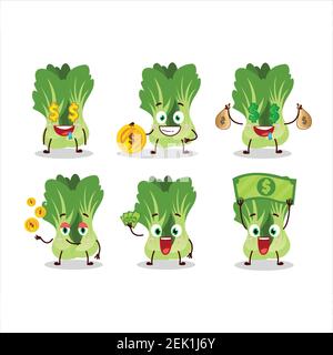 Bok Choy personaggio cartoon con simpatico emoticon portare denaro. Illustrazione vettoriale Illustrazione Vettoriale