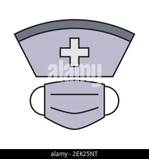 Cappello e maschera facciale Nurse semplice icona della medicina in stile di linea trendy isolato su sfondo bianco per applicazioni web e concetti mobili. Illusione vettoriale Illustrazione Vettoriale