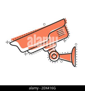 icona della telecamera di videosorveglianza in stile fumetto. Illustrazione vettoriale. Design semplice Illustrazione Vettoriale