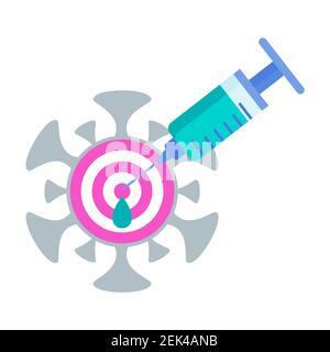 La siringa con la dose di vaccino colpisce il centro del bersaglio. Illustrazione Vettoriale